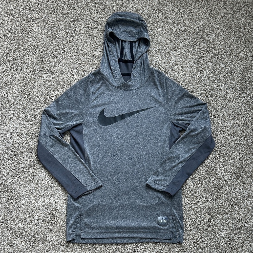 Nike Dri Fit Elite Boys Gray/Black Lightweight Long Sleeve Hoodie Shirt, Medium